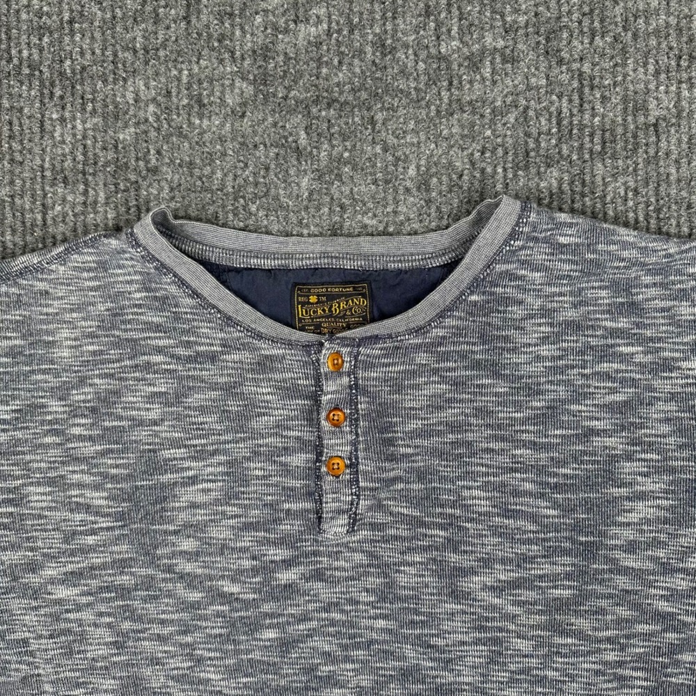 Lucky Brand Mens XL Henley Shirt Blue White Space Dye Marled Long Sleeve - Picture 3 of 10